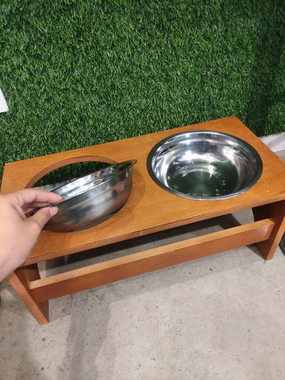 Comedero Doble Elevado De Madera Chico