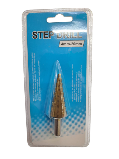 Mecha Cónica Escalonada Step Drill 4mm–20mm – HSS con Recubrimiento de Titanio