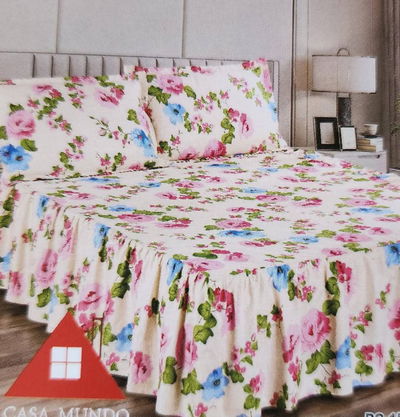 JUEGO DE SÁBANAS CON VALIJA LINEA HOTELERA  CON BOLADO ESTAMPADO 