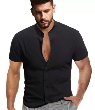 Camisa de lino cuello mao