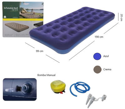 Colchon inflable 1 plaza + inflador manual