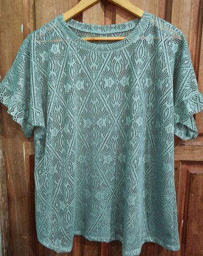 Remera Crochet manga corta con volado talle único dama