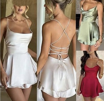 Vestido volado satén