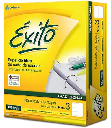 ORepuesto Exito N°3 X 480 Hojas Rayado/ cuadriculada
