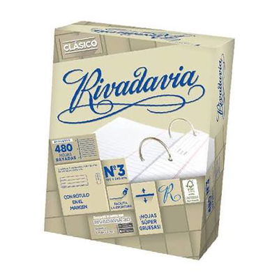Repuesto RIVADAVIA N°3 X 480 Hojas Rayado/ cuadriculada 