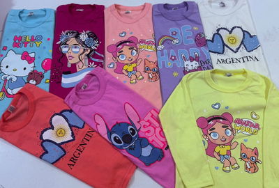 Pack x 6 - camisetas manga larga infantil niña con Glitter