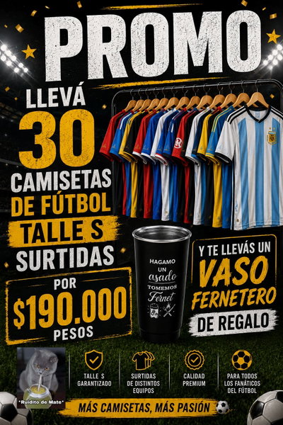 Pack camisetas de futbol TALLE S + 1 VASO DE REGALO