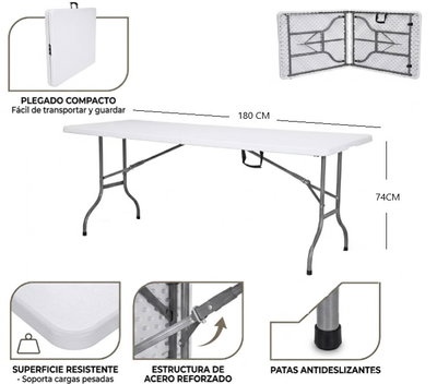 MESA DE CAMPING PLEGABLE BLANCA