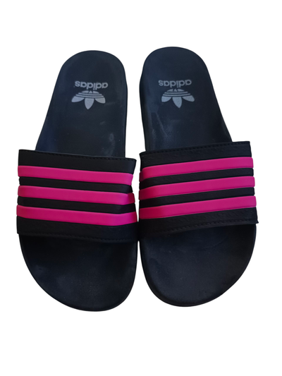 Ojotas importadas premium Adidas negra rayas rosas