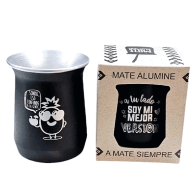 Pack x 6 MATE ALUMINIO GRABADO C/CAJA