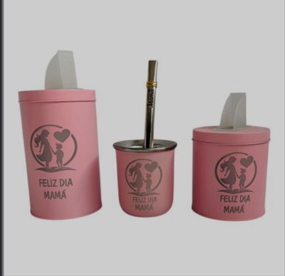 Set de mate( yerbera + azucarera + mate Acero + bombilla)
