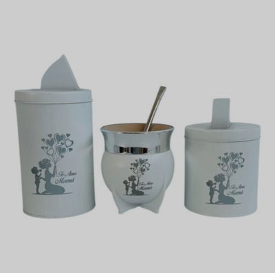 Set de mate(yerbera + azucarera + mate ginebra + bombilla)