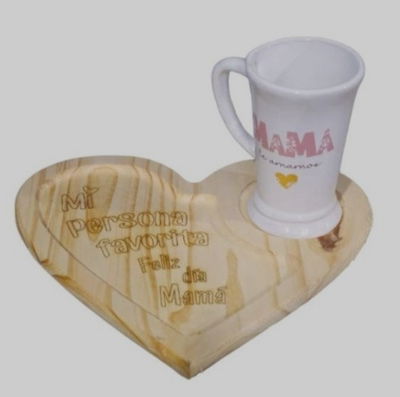 Tabla corazón + taza chocolatera x 3 unidades 