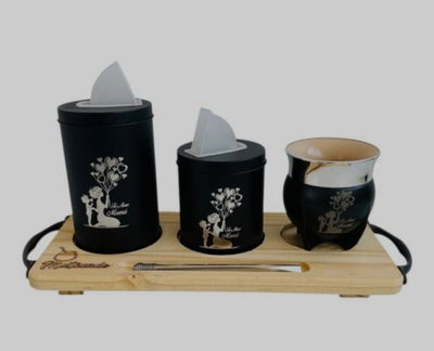 Tabla matera ginebra(yerbera+ azucarera + mate ginebra + bombilla + tabla)