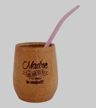 Mate madera + bombilla Mamá x 3 unidades 