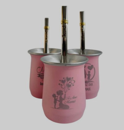 Mate Alumine + bombilla grabada Mamá x 3 unidades 