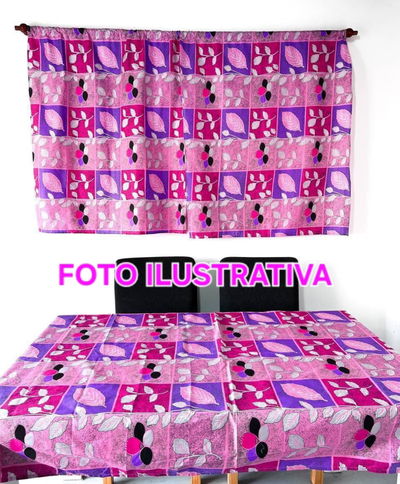 COMBO CORTINA + MANTEL ESTAMPADO 