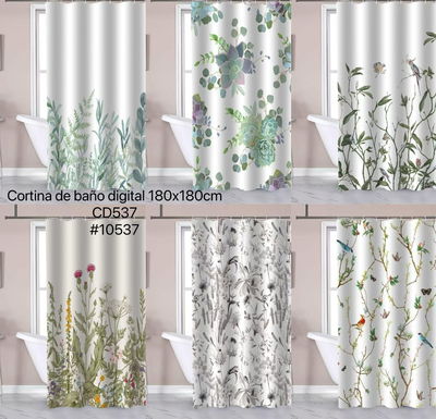 Cortina de baño teflonada impermeable con ganchos