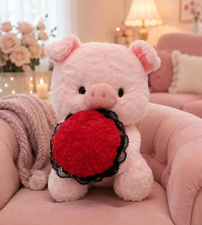 CERDITO CON RAMO DE ROSAS (ELEGIR MEDIDA)