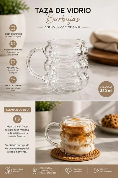 Taza Burbujas de Vidrio 350cc