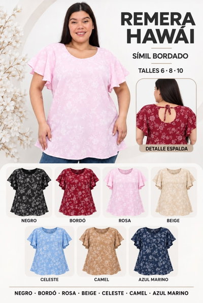 Remera Hawaii simil bordado 