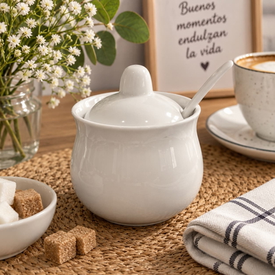 Azucarera blanca porcelana con cucharitas