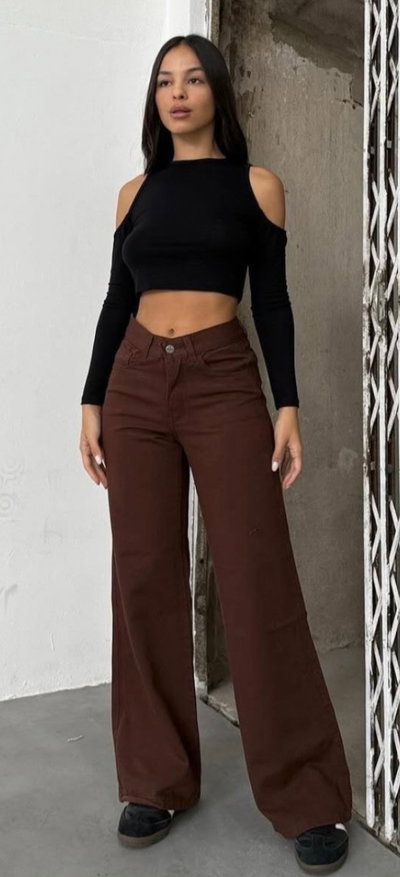 Pantalón Wide led Liso Chocolate