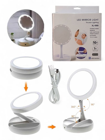 ESPEJO LUZ LED RECARGABLE ROTACION 180°