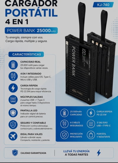 POWER BANK 4-1 KJ-740 25000MAH LAMBO