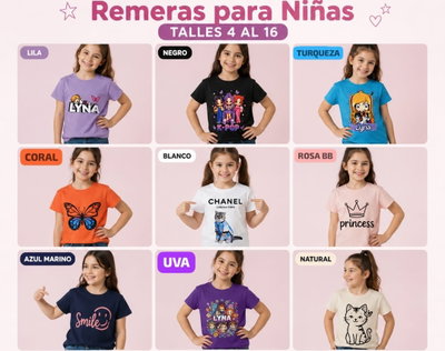 Pack x 7 remeras para niñas estampadas 