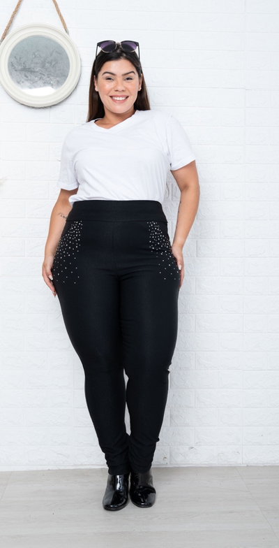 Calza de bengalina talle especial con strass 