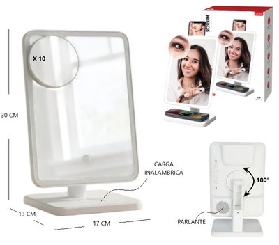 ESPEJO LED CON PARLANTE BT/FM CARGA