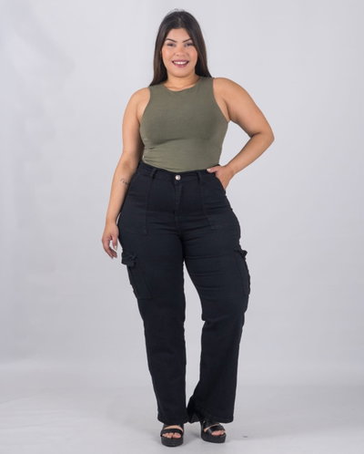 Pantalón Wide leg cargo negro
