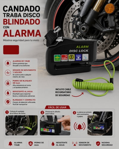 CANDADO TRABA DISCO CON ALARMA BLINDADO