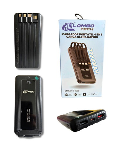 CARGADOR PORTATIL 4 EN 1 20000MAH LAMBO