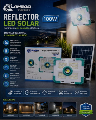 REFLECTOR 100W PANEL SOLAR PORTATIL 188LED