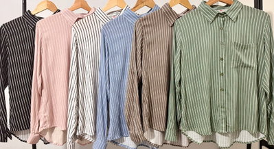 Camisa de lino elastizado rayas dama