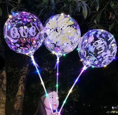 Pack x 10 - GLOBO FRASES Y DIBUJOS  CON VARILLA Y LUCES LED