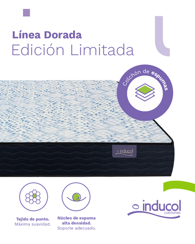 Colchón L. Dorada 20cm alto Inducol Ed. Limitada de Espuma 2 ½ Plaza