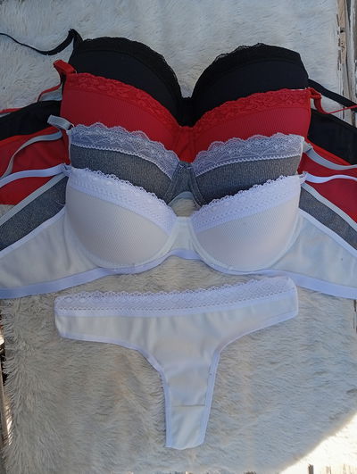 Conjunto armado push up, morley con puntilla. Colores clasic