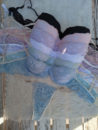 Conjunto full encaje armado pastel + colores. JANDRA