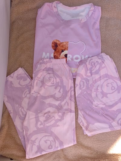 Pijama 3 piezas importado L. (Osito Teddy, Lila)