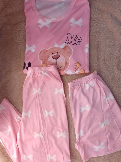 Pijama 3 piezas importado I. (Osito Teddy, Rosa) 