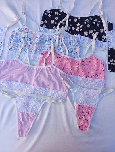 Top Lycra con encaje + less regulable. EXOTICA  (1/2 Docena)