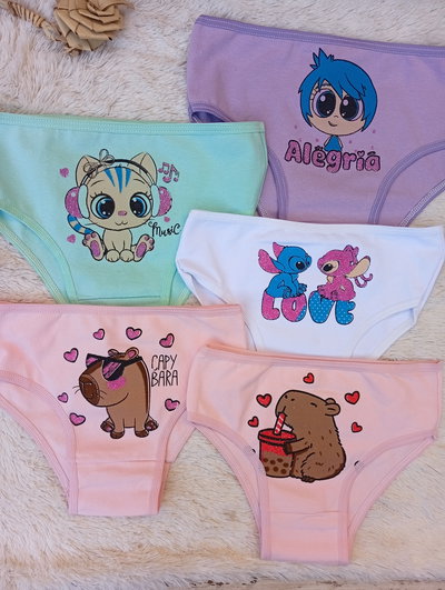 Bombachita de nena talle 2-3-4 algodon, estampa con brillitos (1/2 docena)