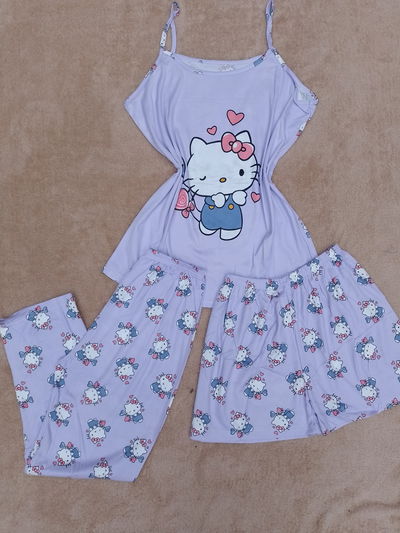 Pijama 3 piezas Animadas (Hello Kitty) Musculosa Importadas 