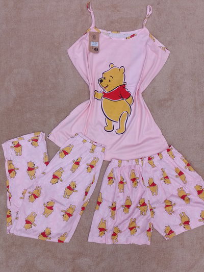 Pijama 3 piezas Animadas (Whinnie Pooh Rosa) Musculosa Importadas 