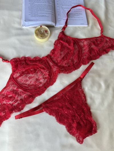 Conjunto Aro puntilla rojo 