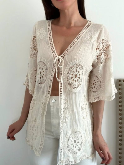 Kimono FRANCESCA manga corta detalle crochet