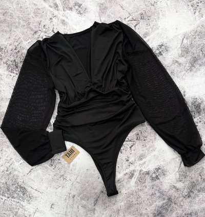 Body drapeado manga globo (lycra yTul) 